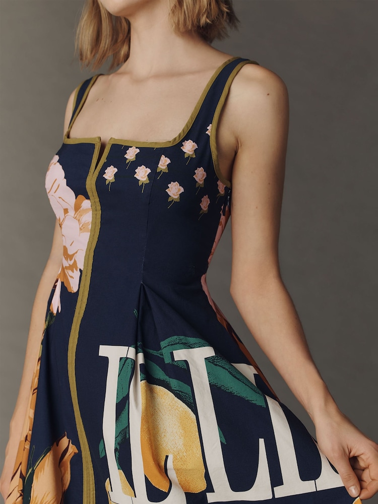 Anthropologie 	Blue Maeve Sleeveless Notched Square-Neck Midi Dress - Image 2 of 3