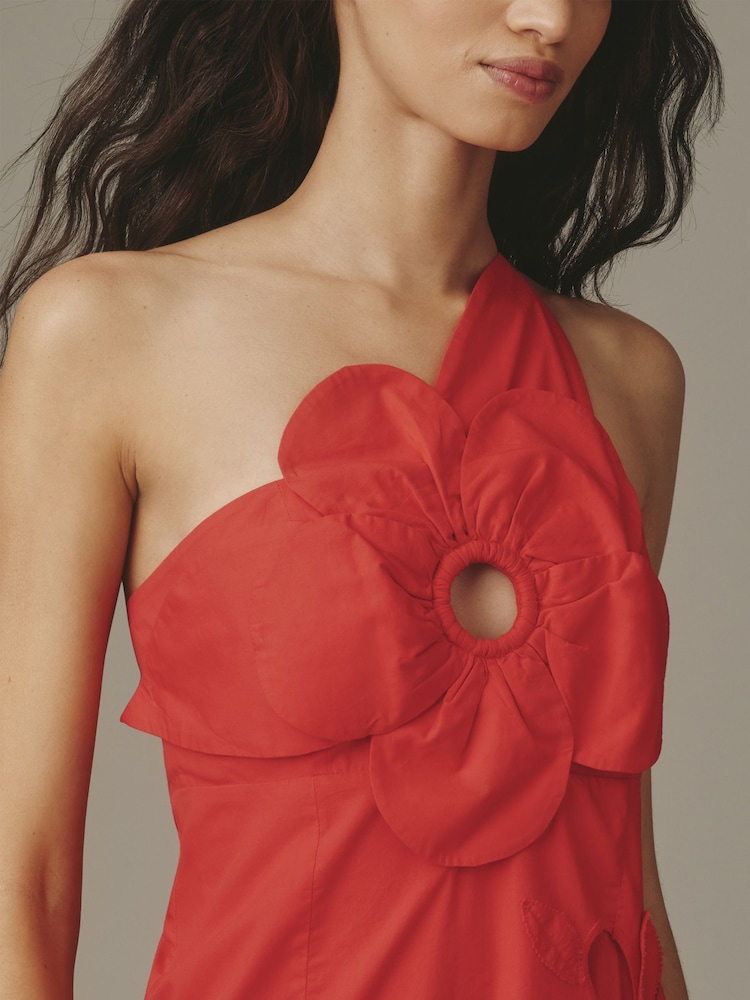 Anthropologie Red One-Shoulder Cutwork Dress - Image 2 of 4 Anthropologie Red One-Shoulder Cutwork Dress - Image 2 of 4