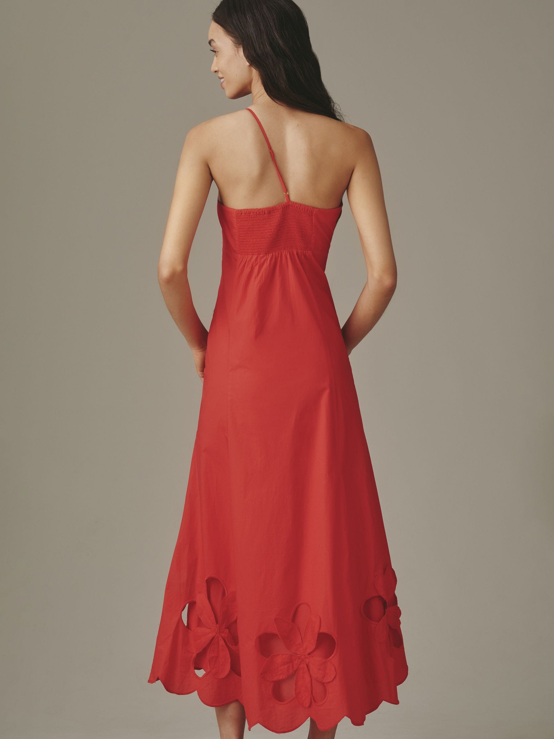dewdrop floral red one shoulder midi dress Red One Shoulder Satin Midi Dress With 3D Flower | Mac Duggal