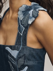 Anthropologie Blue Maeve Denim Embroidered Fit & Flare Midi Dress - Image 2 of 4