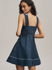 Anthropologie Blue Maeve Denim Embroidered Fit & Flare Midi Dress - Image 3 of 4