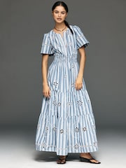 Anthropologie Μπλε Το Somerset Βαμβακερό Κεντημένο Eyelet Μακρύ φόρεμα - Εικόνα 1 από 3