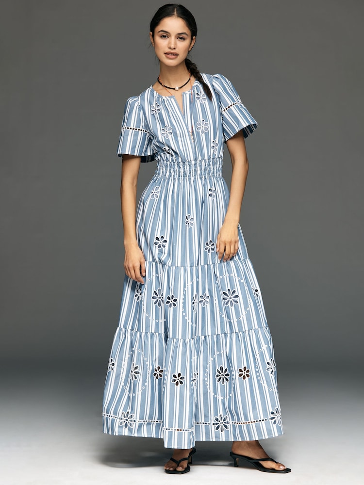 Anthropologie Μπλε Το Somerset Βαμβακερό Κεντημένο Eyelet Μακρύ φόρεμα - Εικόνα 1 από 3