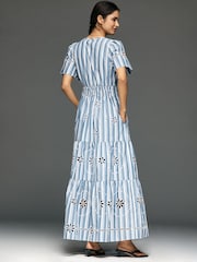 Anthropologie Μπλε Το Somerset Βαμβακερό Κεντημένο Eyelet Μακρύ φόρεμα - Εικόνα 2 από 3