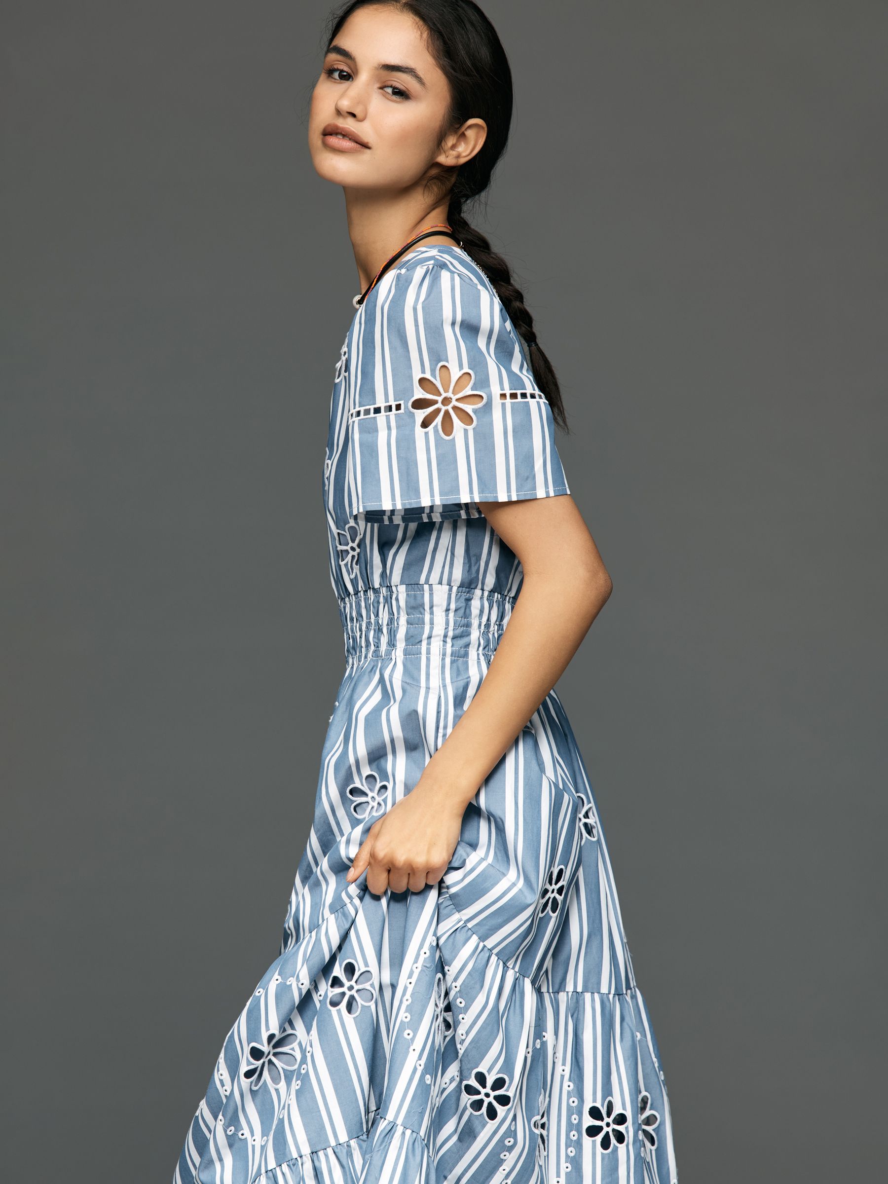 anthropologie blue motif dress Anthropologie Ambra Tunic Dress XS Blue Striped Spring Summer Casual