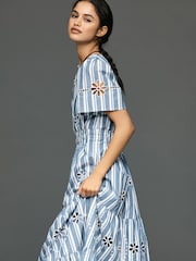 Anthropologie Μπλε Το Somerset Βαμβακερό Κεντημένο Eyelet Μακρύ φόρεμα - Εικόνα 3 από 3