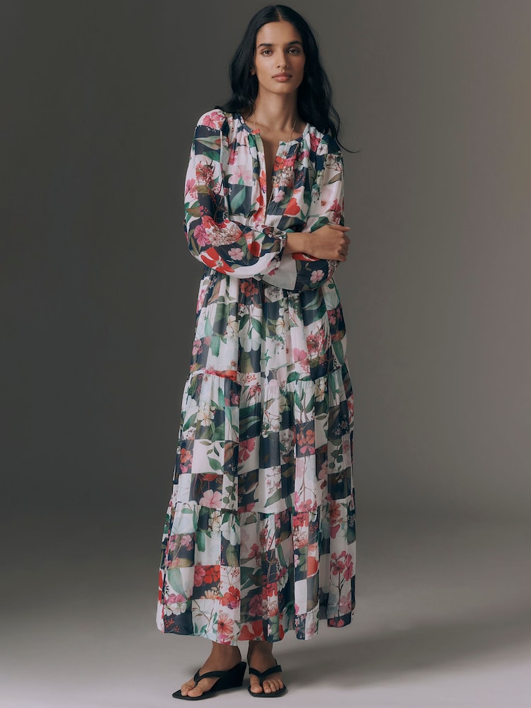 أزرق - فستان ماكسي Somerset من Anthropologie: كُم طويل إصدار شيفون - Image 1 of 4