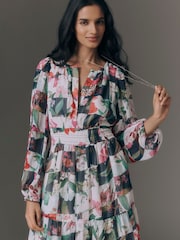 أزرق - فستان ماكسي Somerset من Anthropologie: كُم طويل إصدار شيفون - Image 3 of 4