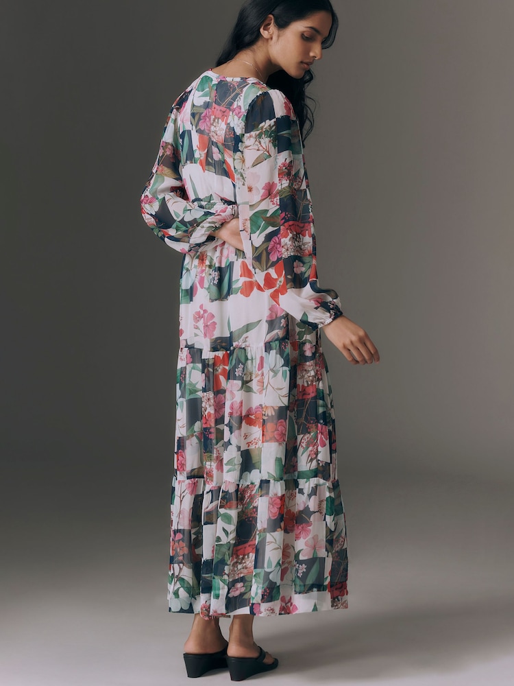 أزرق - فستان ماكسي Somerset من Anthropologie: كُم طويل إصدار شيفون - Image 4 of 4