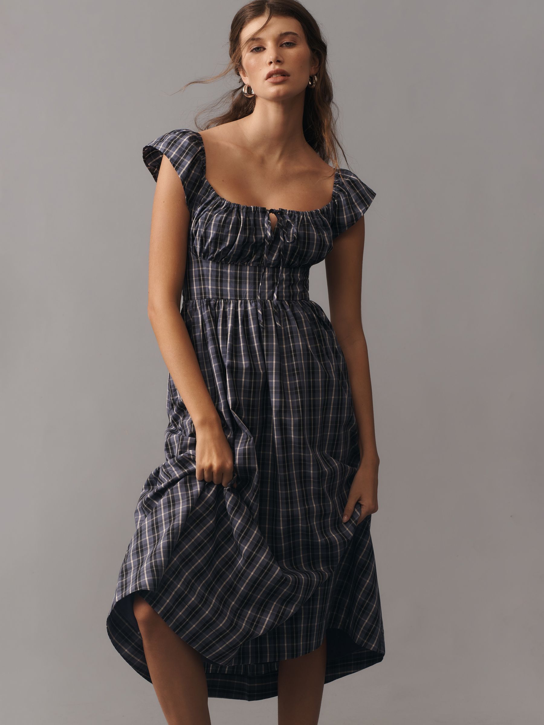 エンフォルド SQUARE-SLEEVES DRESS 38 Buy Anthropologie Blue Flutter-Sleeve Square-Neck Midi Dress from