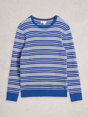 White Stuff Blue Attadale Crew Neck Thin Stripe Jumper - Image 5 of 6