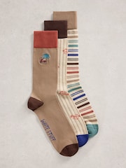 White Stuff Natural Lobster Ankle Socks 3 Pack - Image 1 of 2