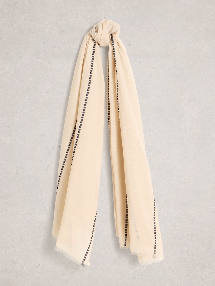 White Stuff Natural Maggie Stripe Scarf - Image 2 of 3 White Stuff Natural Maggie Stripe Scarf - Image 2 of 3