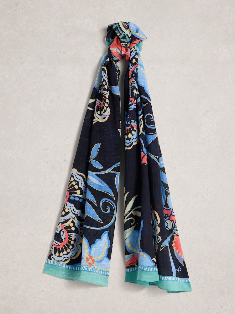 White Stuff Navy Blue Callie Printed Scarf - Image 2 of 3
