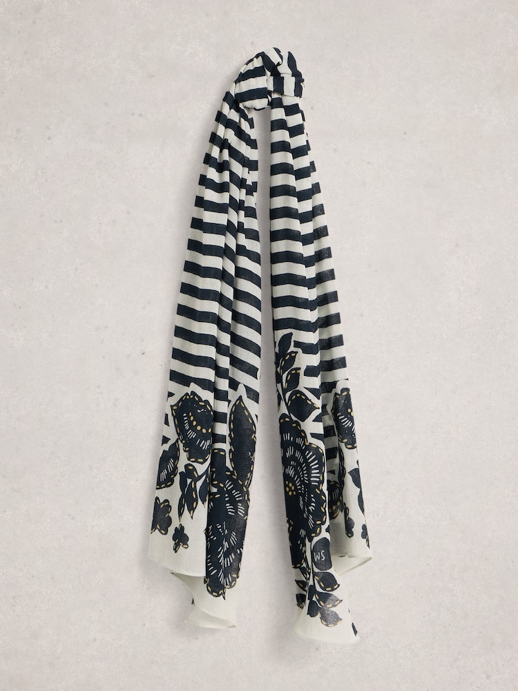 White Stuff Blue Lily Printed Scarf - Image 1 of 3 White Stuff Blue Lily Printed Scarf - Image 1 of 3
