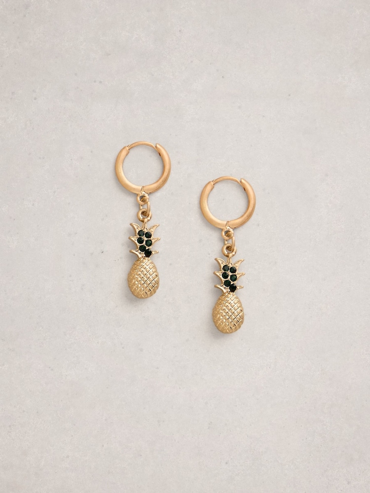 White Stuff Gold Tone Pineapple Drop Earrings - Image 2 of 2