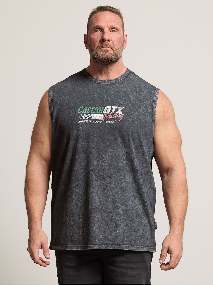 BadRhino Big & Tall Grey Acid Wash Castrol Muscle Vest - Image 1 of 5