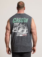 BadRhino Big & Tall Grey Acid Wash Castrol Muscle Vest - Image 2 of 5