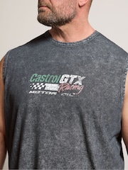 BadRhino Big & Tall Grey Acid Wash Castrol Muscle Vest - Image 4 of 5
