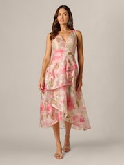 Adrianna Papell Pink Petite Cascade Organza Dress - Image 1 of 6