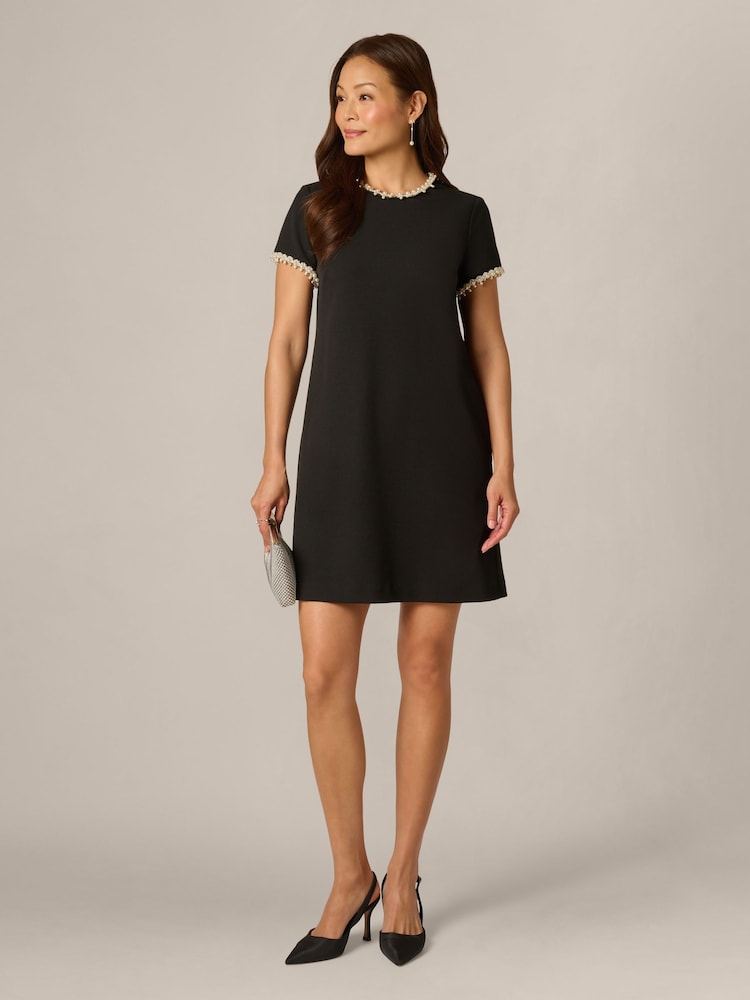 Adrianna Papell Black Petite Pearl Crepe Short Dress - Image 1 of 5
