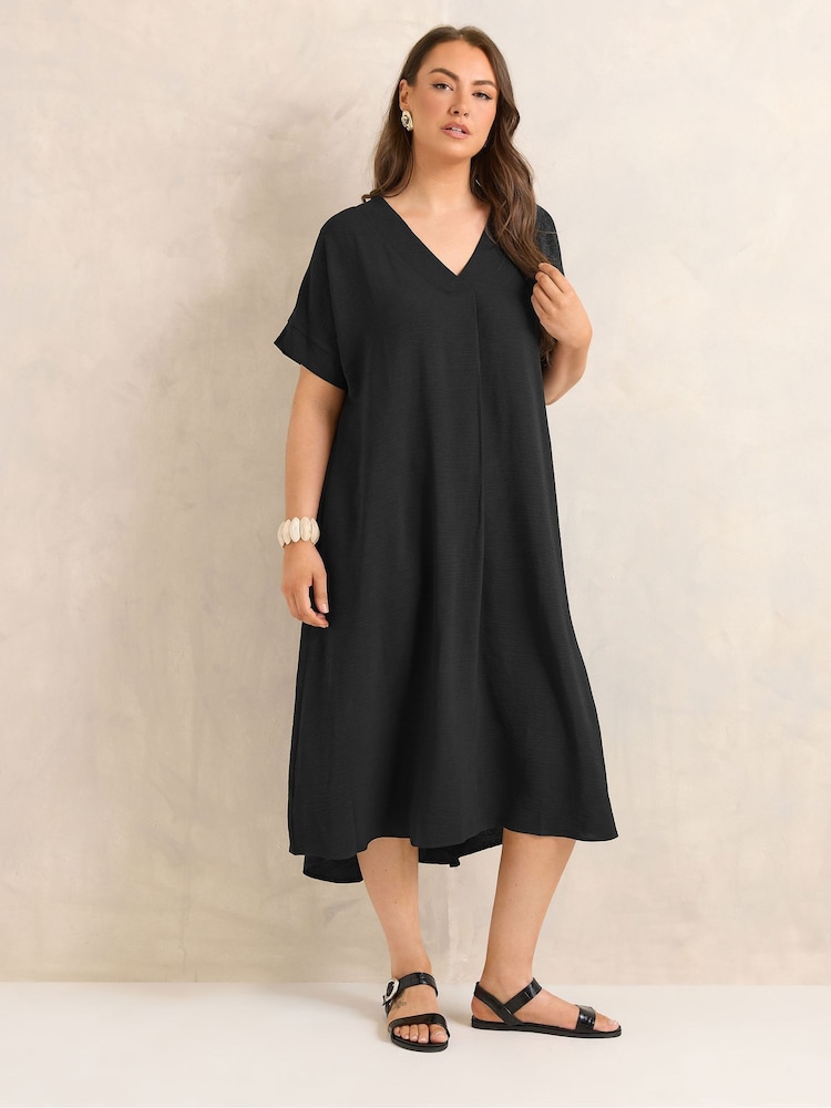 Evans Black Pleated Front Knee Length Dress - Image 1 of 5