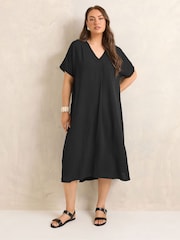 Evans Black Pleated Front Knee Length Dress - Image 2 of 5