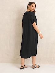 Evans Black Pleated Front Knee Length Dress - Image 3 of 5