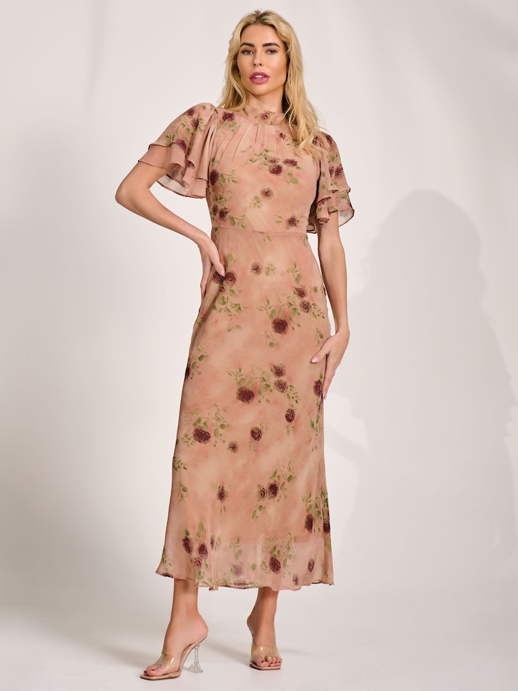 Jolie Moi Pink High Neck Angel Sleeve Chiffon Maxi Dress - Image 1 of 6
