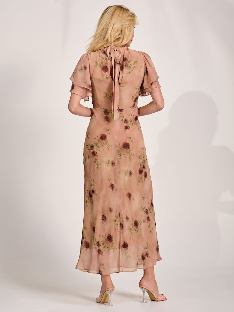 Jolie Moi Pink High Neck Angel Sleeve Chiffon Maxi Dress - Image 2 of 6