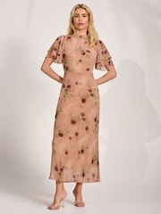 Jolie Moi Pink High Neck Angel Sleeve Chiffon Maxi Dress - Image 4 of 6