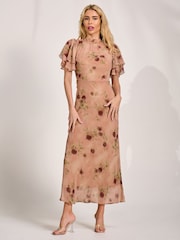 Jolie Moi Pink High Neck Angel Sleeve Chiffon Maxi Dress - Image 5 of 6