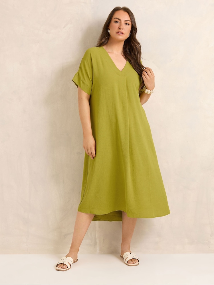 Evans Green Pleated Front Knee Length Dress - Image 1 of 5