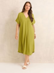 Evans Green Pleated Front Knee Length Dress - Image 2 of 5