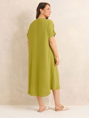 Evans Green Pleated Front Knee Length Dress - Image 3 of 5