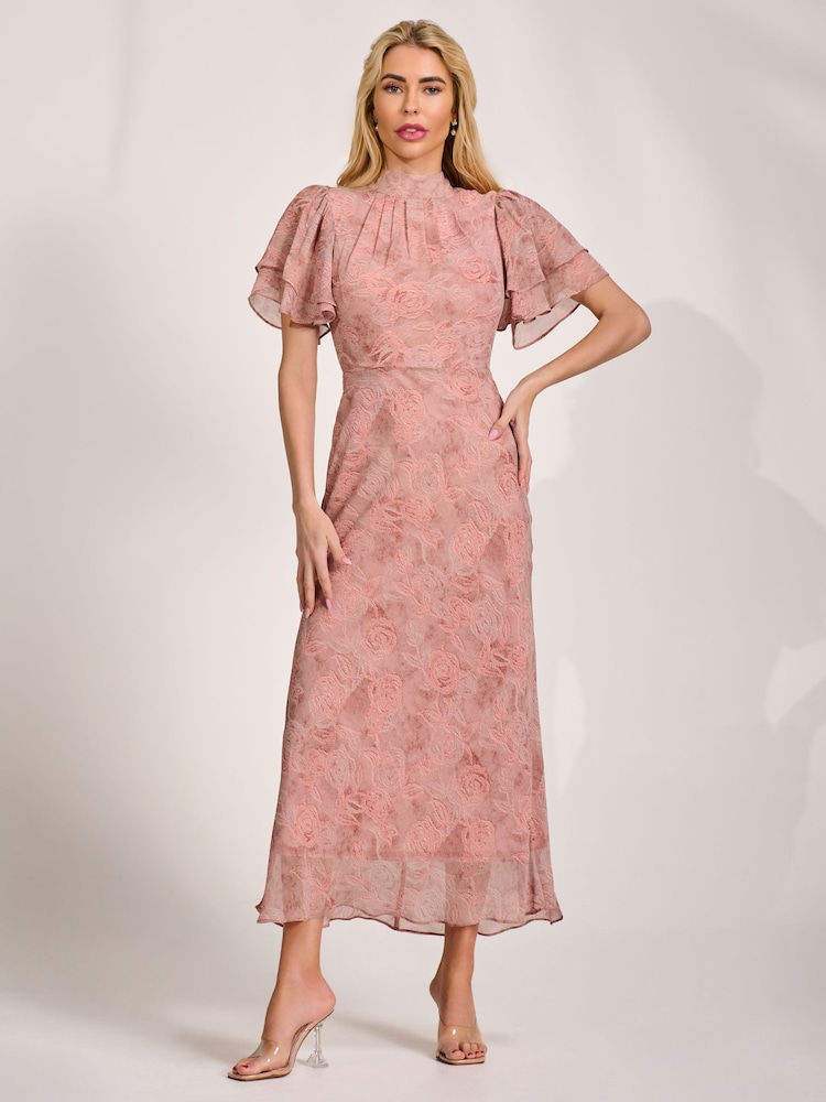 Jolie Moi Light Pink High Neck Angel Sleeve Chiffon Maxi Dress - Image 1 of 6