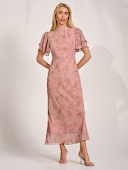 Jolie Moi Light Pink High Neck Angel Sleeve Chiffon Maxi Dress - Image 4 of 6