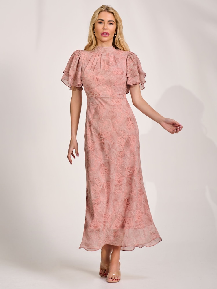 Jolie Moi Light Pink High Neck Angel Sleeve Chiffon Maxi Dress - Image 6 of 6