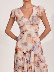 Jolie Moi Natural Mesh Ruffle Detail Maxi Dress - Image 3 of 6