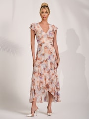 Jolie Moi Natural Mesh Ruffle Detail Maxi Dress - Image 6 of 6