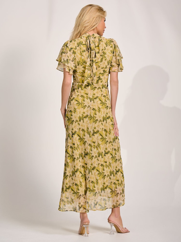 Jolie Moi Yellow High Neck Angel Sleeve Chiffon Maxi Dress - Image 2 of 6