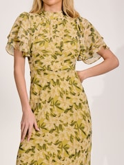 Jolie Moi Yellow High Neck Angel Sleeve Chiffon Maxi Dress - Image 3 of 6