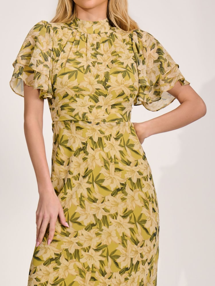 knee length yellow chiffon dress Buy Jolie Moi High Neck Angel Sleeve Maxi from Next USA LowStock:43639481270323
