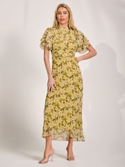 Jolie Moi Yellow High Neck Angel Sleeve Chiffon Maxi Dress - Image 4 of 6