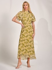 Jolie Moi Yellow High Neck Angel Sleeve Chiffon Maxi Dress - Image 6 of 6