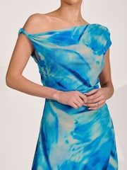 Jolie Moi Blue Mesh Asymmetrical Off-Shoulder Maxi Dress - Image 3 of 6