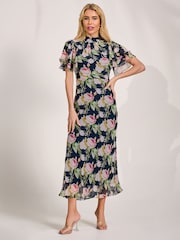 Jolie Moi Blue High Neck Angel Sleeve Chiffon Maxi Dress - Image 1 of 6