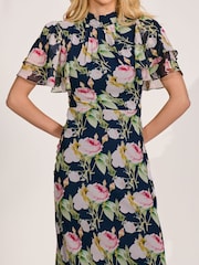 Jolie Moi Blue High Neck Angel Sleeve Chiffon Maxi Dress - Image 3 of 6