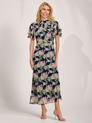 Jolie Moi Blue High Neck Angel Sleeve Chiffon Maxi Dress - Image 4 of 6