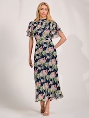 Jolie Moi Blue High Neck Angel Sleeve Chiffon Maxi Dress - Image 5 of 6